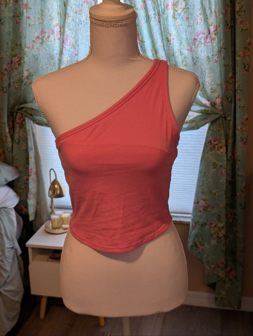 PINK Victoria's Secret One-Shoulder Ribbed Tank Top - Coral Pink